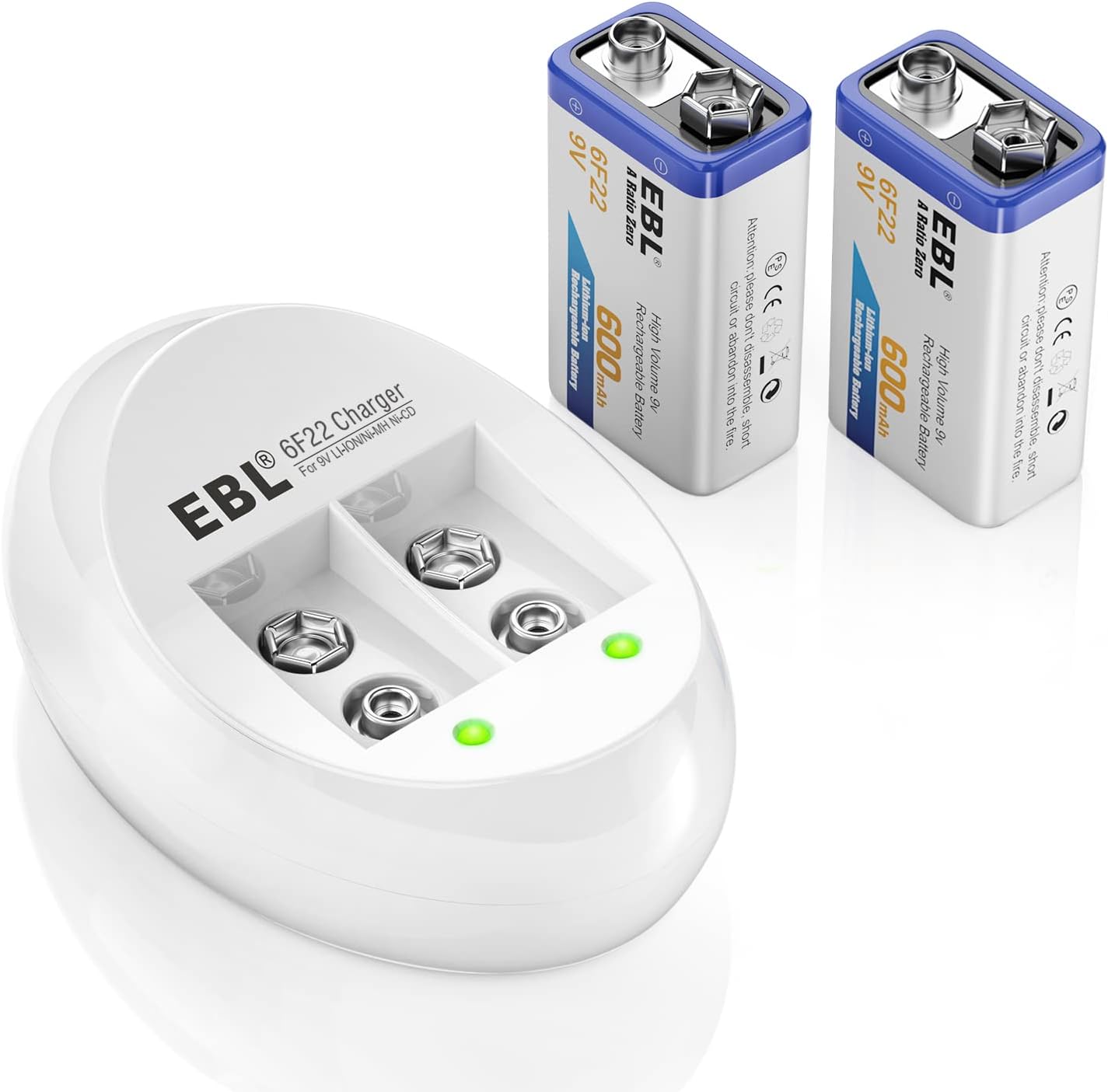 EBL 9V Li-ion Rechargeable Batteries (2PC) and Smart 9V Battery Charger
