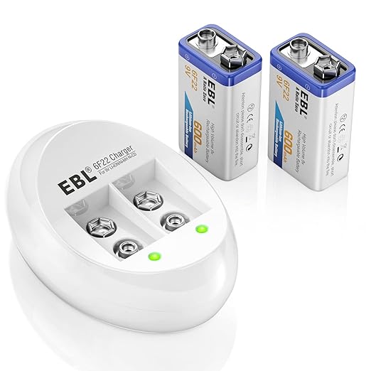 EBL 9V Liion Rechargeable Batteries (2PC) and Smart 9V Battery Charger Electronics