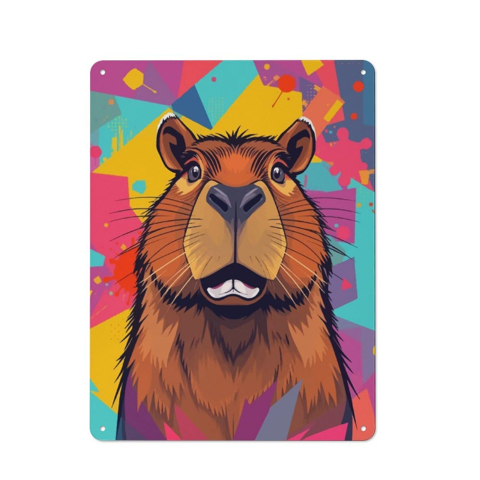Tin Sign with Capybara Portrait Design 40x30cm, Weathered Look Industrial Wall Art for Workshop, Basement, Shed Or Games Room