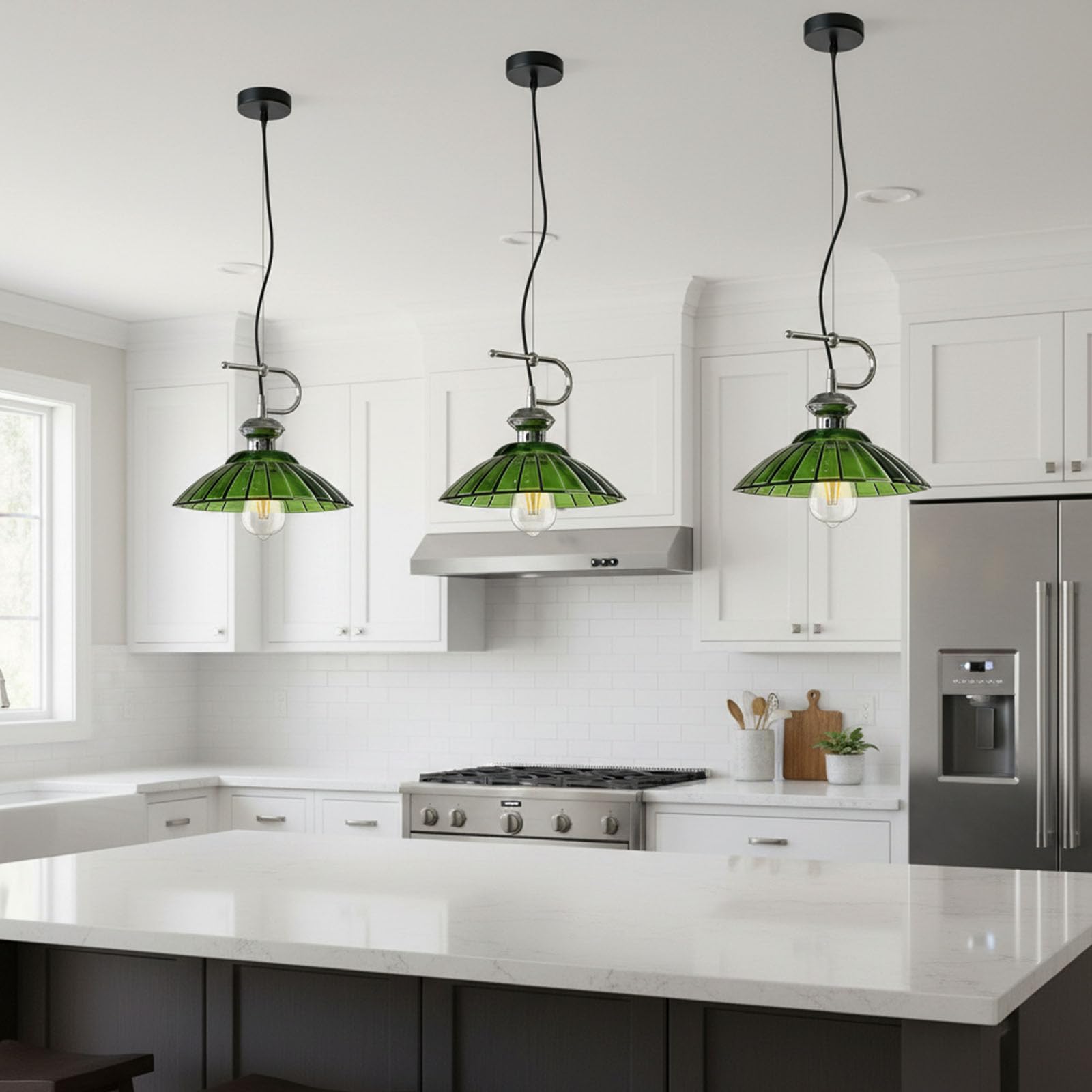EKSED Lámpara Colgante Vintage de Vidrio de 30cm con Base E27, Lámpara de Techo Ajustable, Ideal para Sala de Estar, Dormitorio, Cocina (Verde)