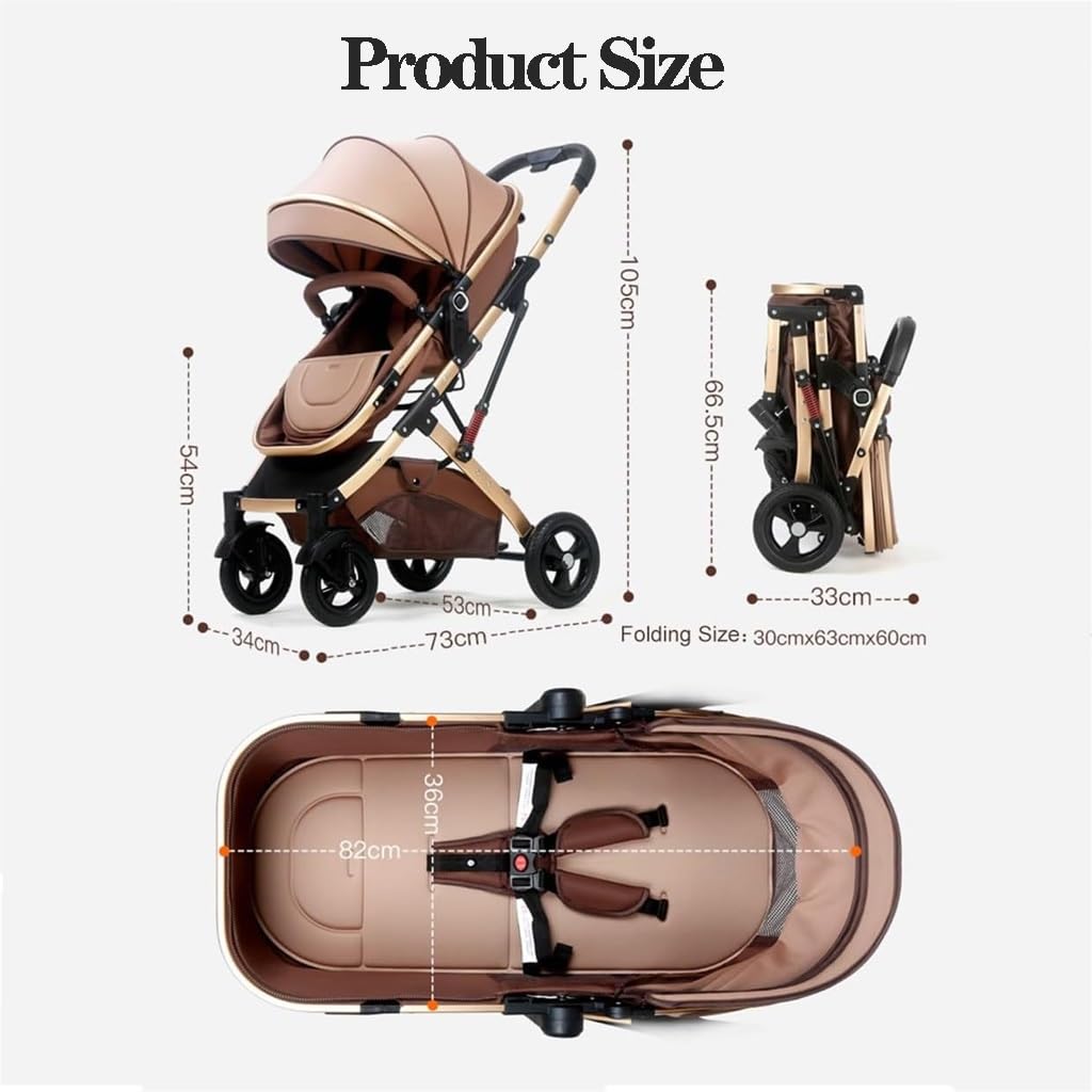 WIGSELBL Zwillings-Kinderwagen, Doppel-Kinderwagen, Kleinkind-Kinderwagen for Zwillinge nebeneinander, Faltbarer Doppelsitz-Tandem-Kinderwagen, wendbar, leicht zusammenklappbar (Color : Khaki)