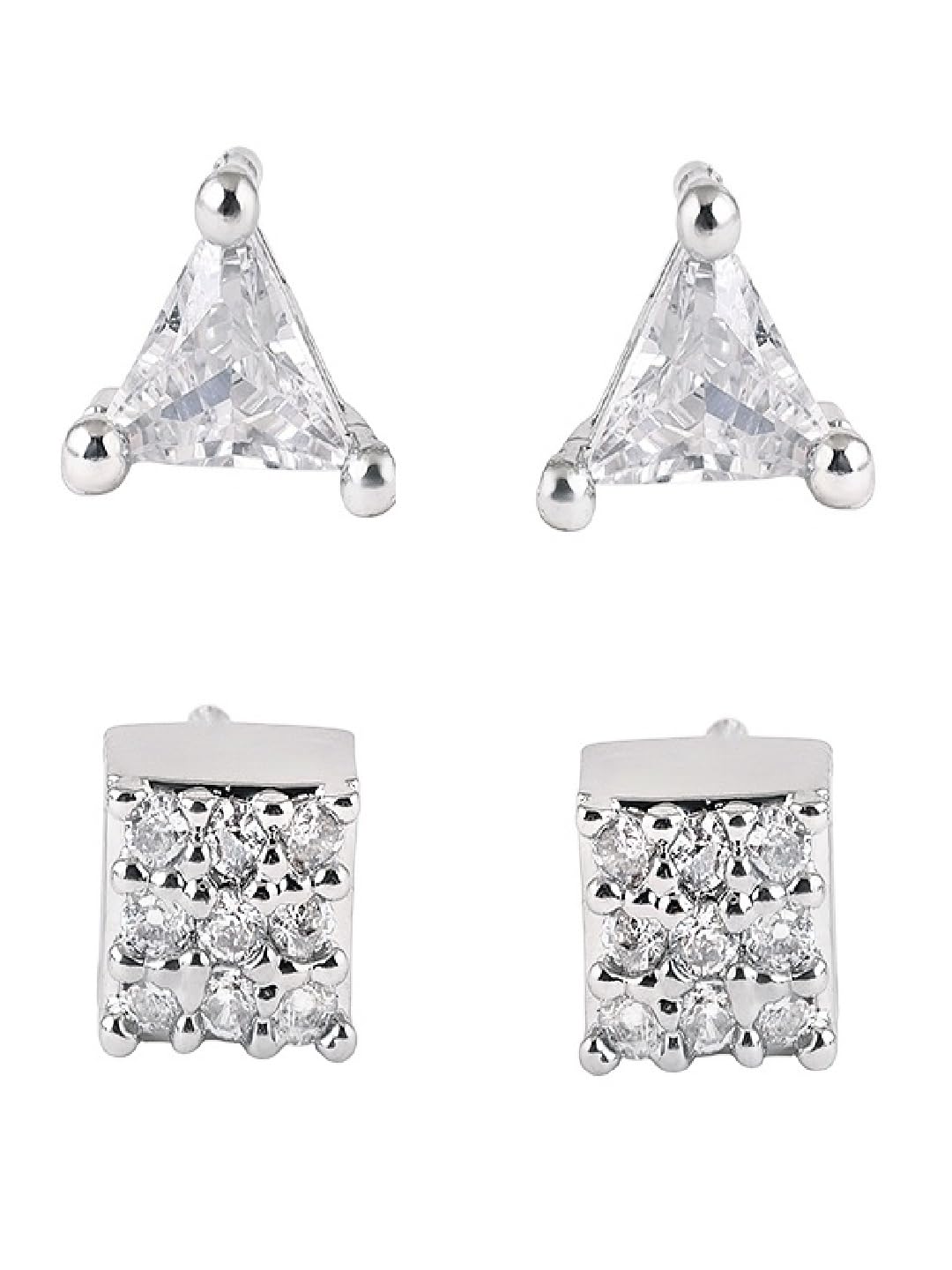 Jewellery Combo of 2 Silver Cubic Zirconia Triangle & Square Ear Stud Earrings for Men & Boys Stylish Latest (PTE554-PTE555_Z)- For Men & Boys Stylish Latest-image-40