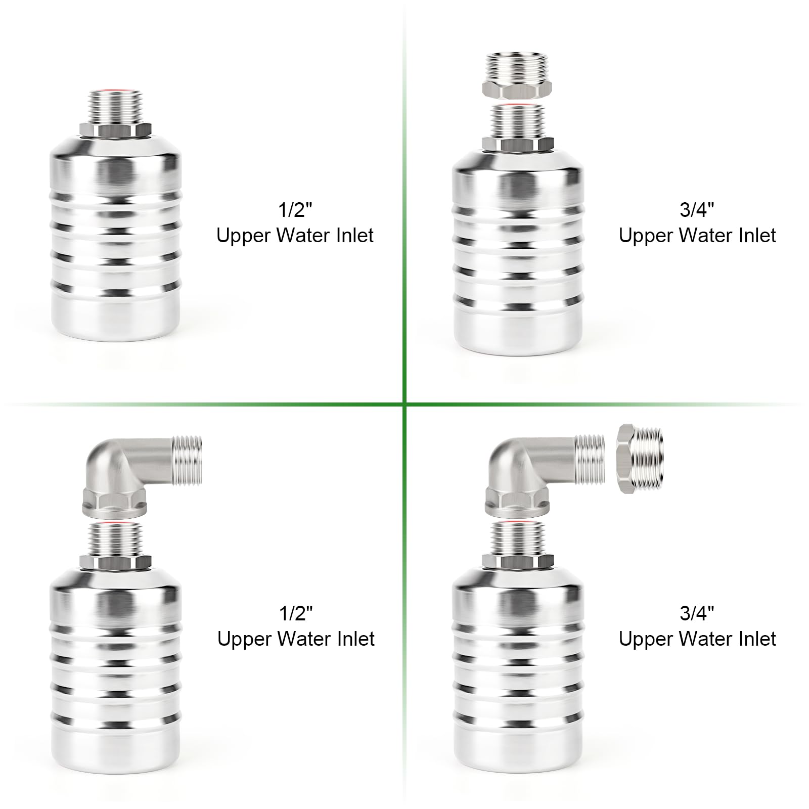 TAISHER Válvula de flotador de control automático de nivel de agua de acero inoxidable 304 de 1/2" 3/4" con adaptador y línea de suministro de agua, para tanque de agua, control de nivel de agua de