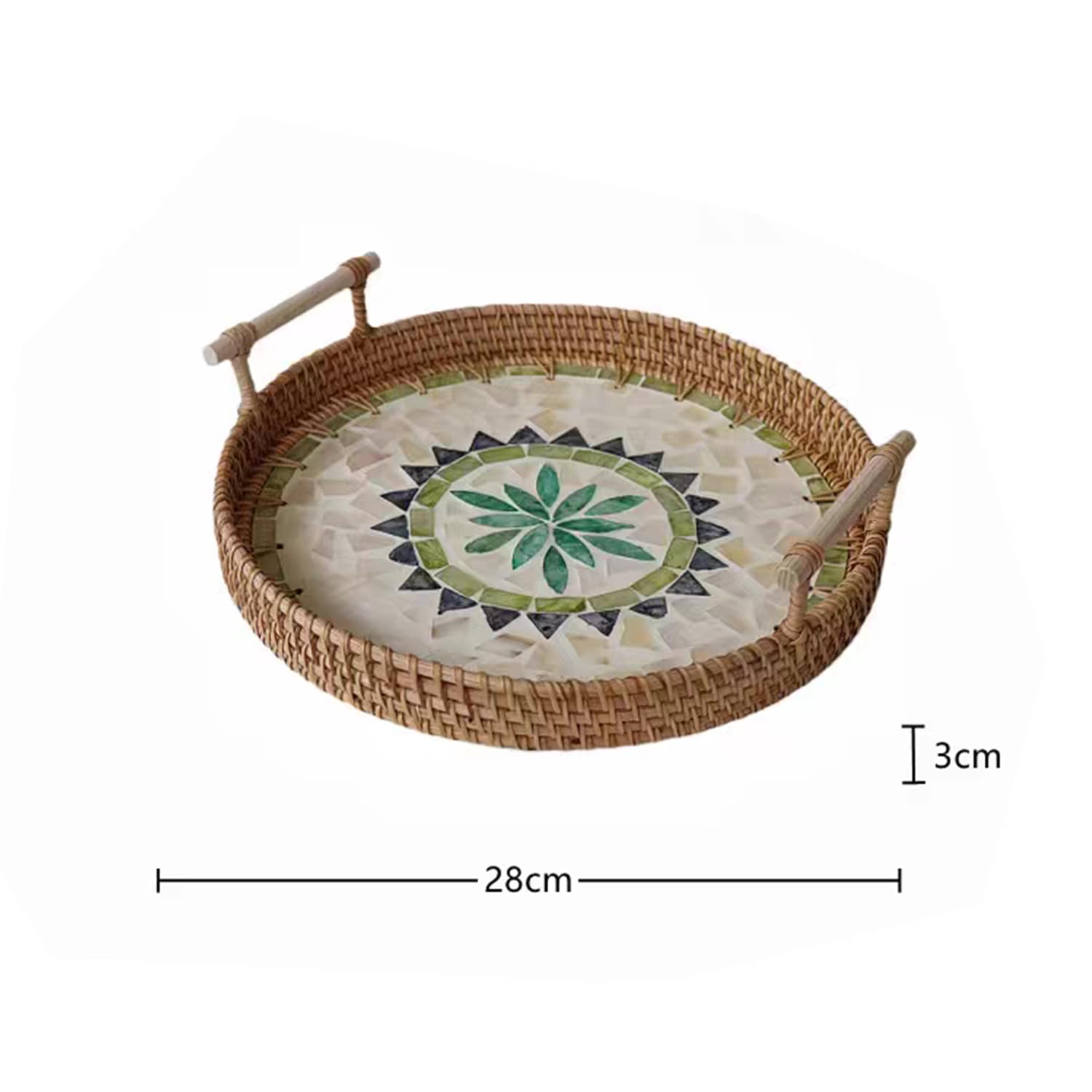 Vassoio da Portata in Rattan Con Manici, Vassoio Decorativo Rotondo Vassoio Cucina, Vassoio Portaoggetti per Caffè, Bevande, Colazione, tè, Pane, Candele