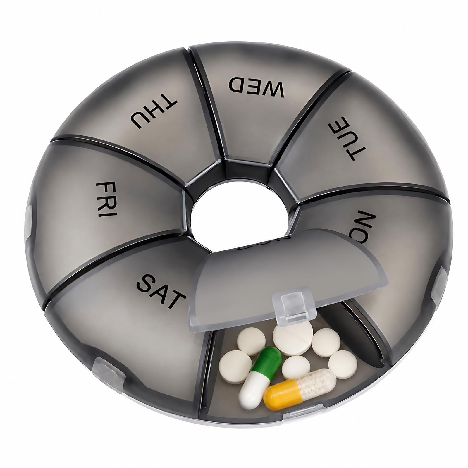 Weekly Pill Box 7 Day, Portable Pill Organiser, Travel Tablet Organiser, Moisture Resistant Storage for Vitamins Supplements & Medication Organizer, Black