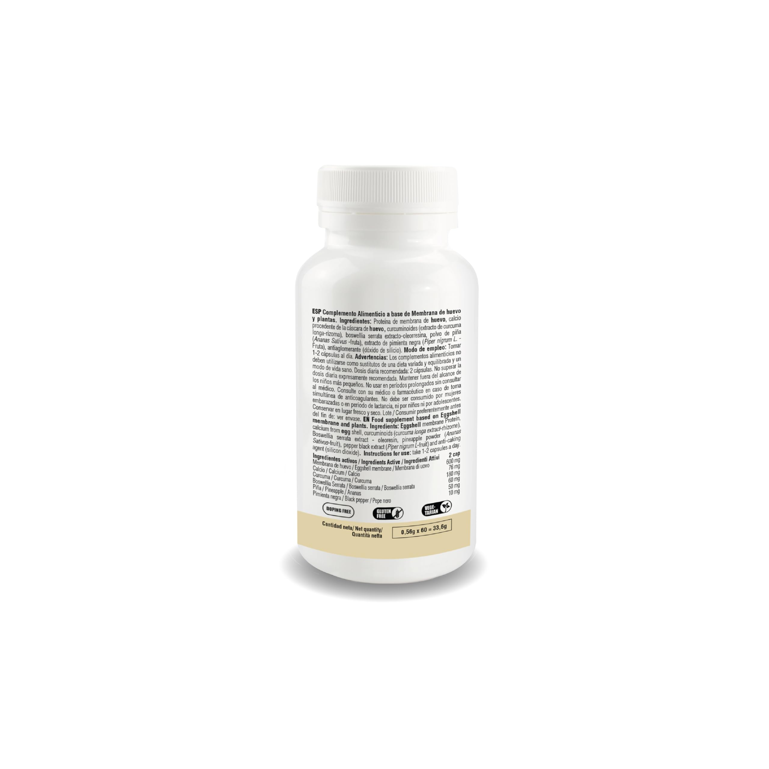Coll-egg Suplemento a Base de Membrana de Huevo y Plantas - 60 Cápsulas - para Cuidado, Recuperación y Mantenimiento de Articulaciones, Músculos, Huesos y Piel - Complemento Alimenticio Vegetariano