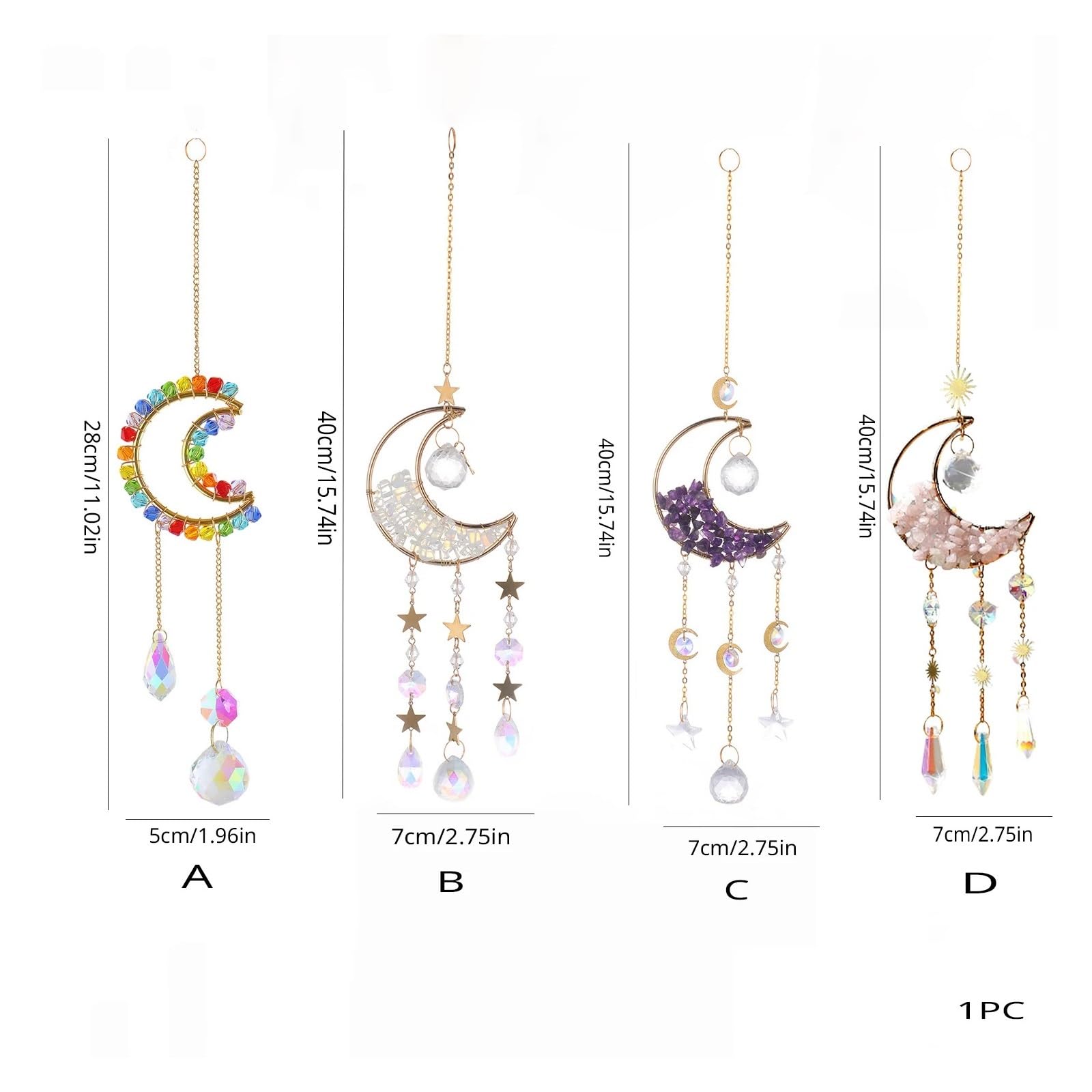1 pièce Attrape-Soleil en Cristal Arc-en-Ciel, Pierre Brute, Lune, décoration d'intérieur for Jardin, Chambre à Coucher, Balcon, Pendentif(White)