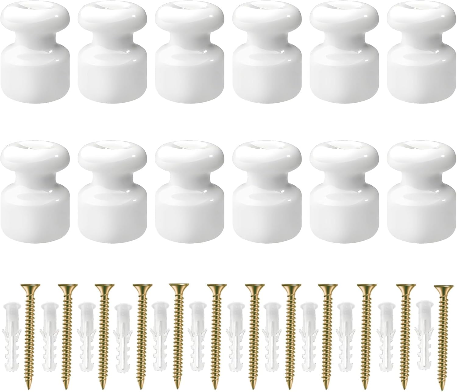 Aisladores de cerámica blanca Ø18mm para cables trenzados, juego de 20 unidades con tornillos