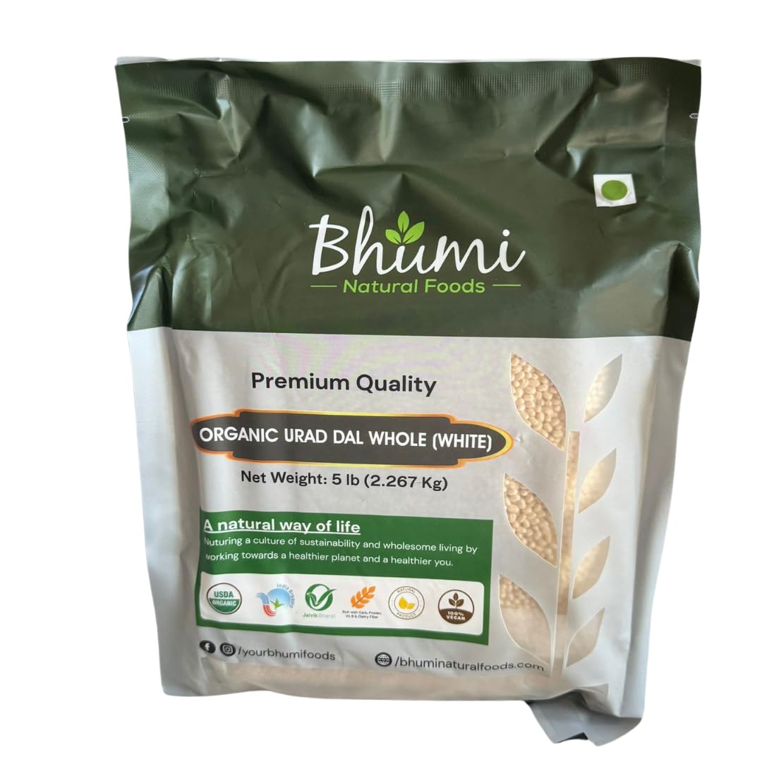 Bhumi Organic Urad Dal Whole Gota (White) 5 LB Bulk Bag, Certified USDA Organic, Non GMO - Perfect for Idlis and DosaUSDA Organic