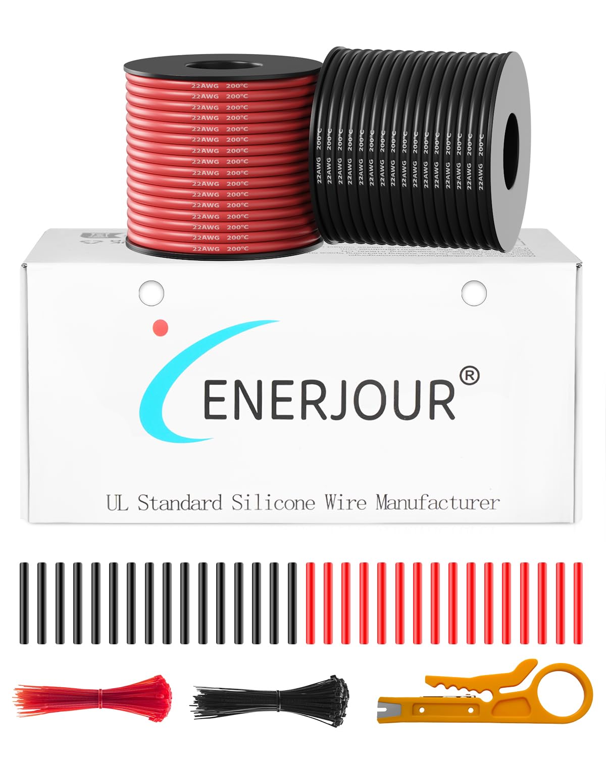 22 Gauge Wire 200FT, 22 AWG Flexible Silicone Cable, 2 Colors Each Wire Spool 100FT, Stranded Tinned Copper Cable Hook up Wiring kit for 12V 24V, DIY, Automotive, Battery, 200? 22AWG-2C, 100FT