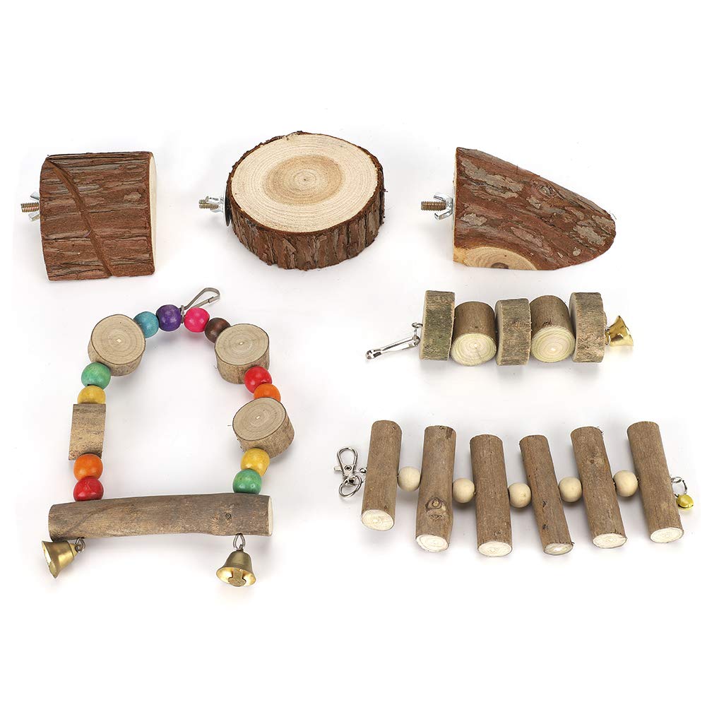 Holzspielzeug-Set für kleine Haustiere, Sicherheitsschaukel, Beißschnur, Sprungplattform, langlebig, umweltfreundlich, Spaß beim Spielen für Hamsterkäfig-Zubehör, Naturholz,