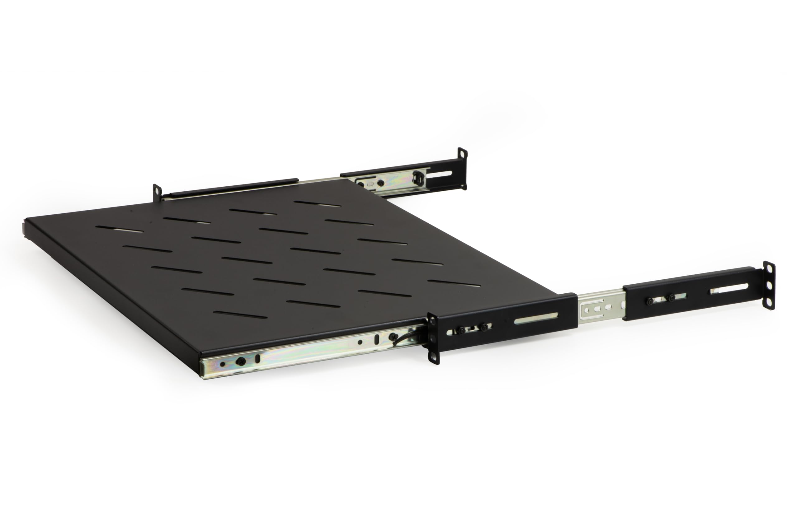 Link LKRIP350EN - Mensola Estraibile per Armadio Rack 19 Pollici Universale (48x35x4,5 cm, Nero RAL9005) – Acciaio Traforato per Ventilazione – Portata 40 kg e Kit Montaggio Incluso