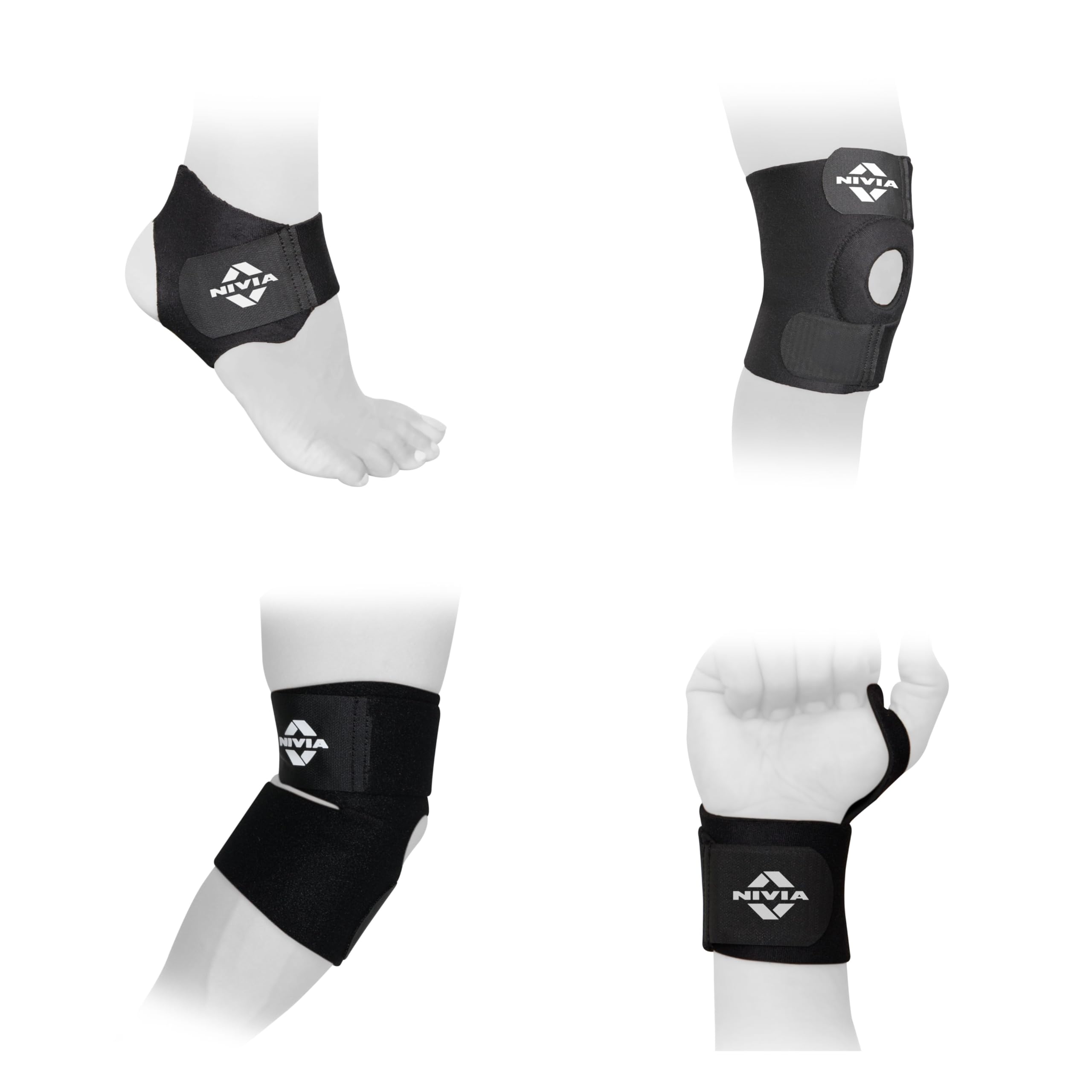Nivia Basic Support Combo (Wrist + Elbow + Knee + Ankle), for Gym Workouts & Injury Prevention, Pack of 4-image-45
