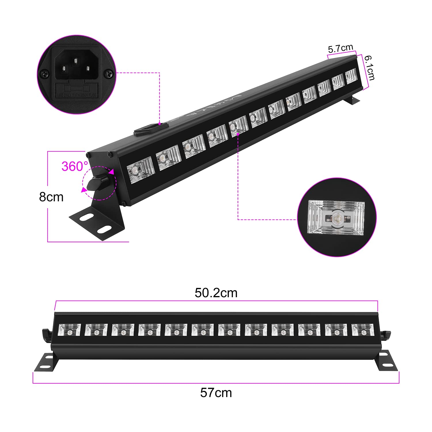 UKing 36 W 12 LED Projector UV Black Lamp Wall Washing Machine Stage
