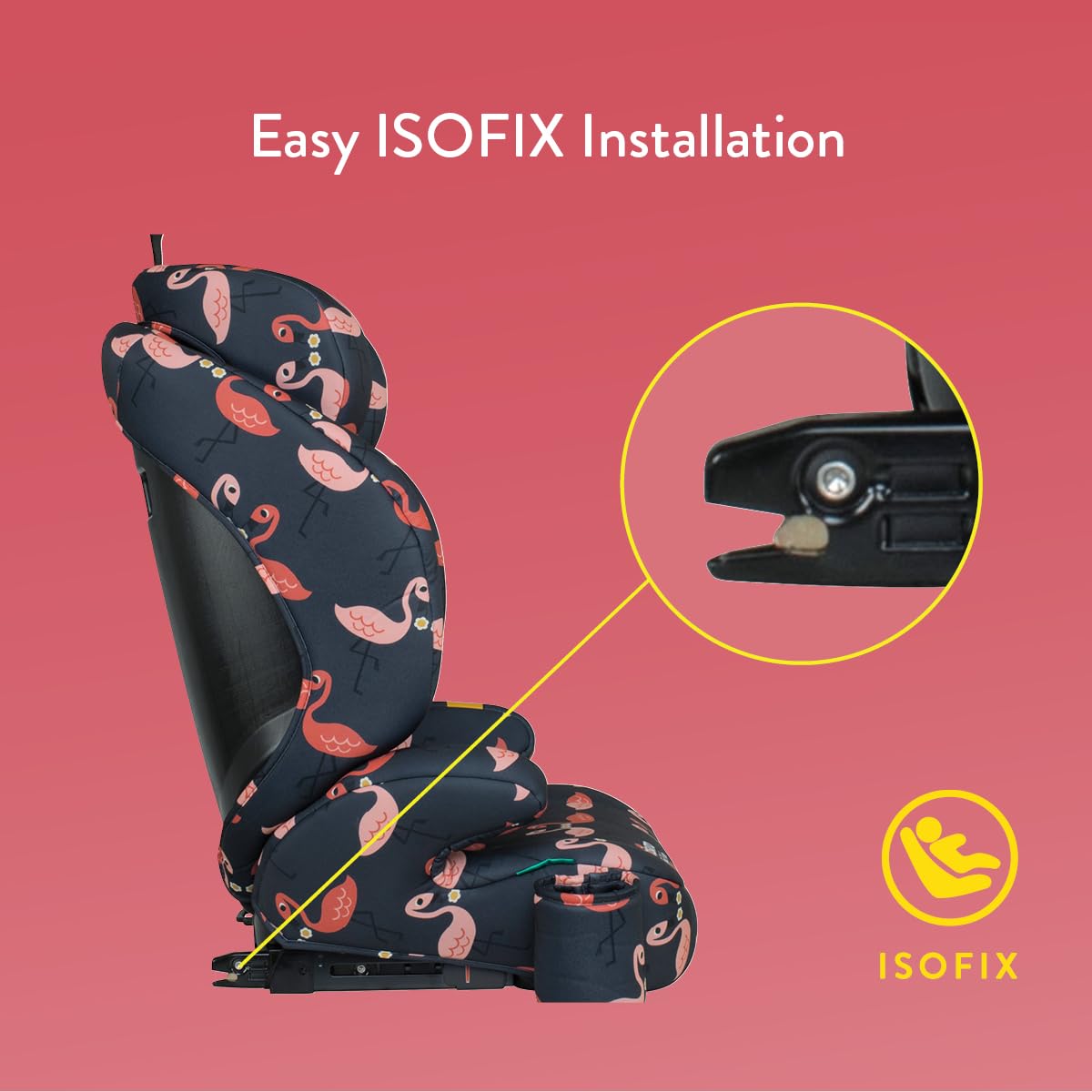 Cosatto Ninja 2 i-Size Hochlehnen-Sitzerhöhung 100-150cm (Pretty Flamingo) | ISOFIX oder Fahrzeuggurt Einbau mit Seitenaufprallschutz, Memory-Schaum und waschbaren Bezügen.