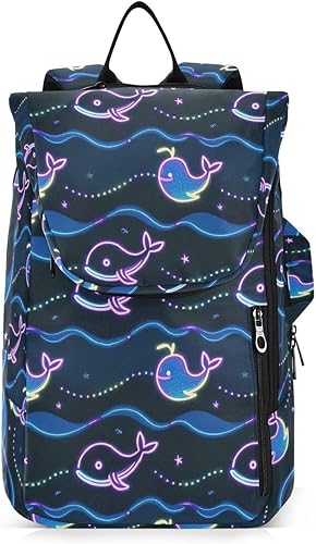 Bolsa de tenis unisex de gran almacenamiento, ballena fluorescente, onda azul, 2 raquetas, bolsa con almohadilla protectora para adolescentes,