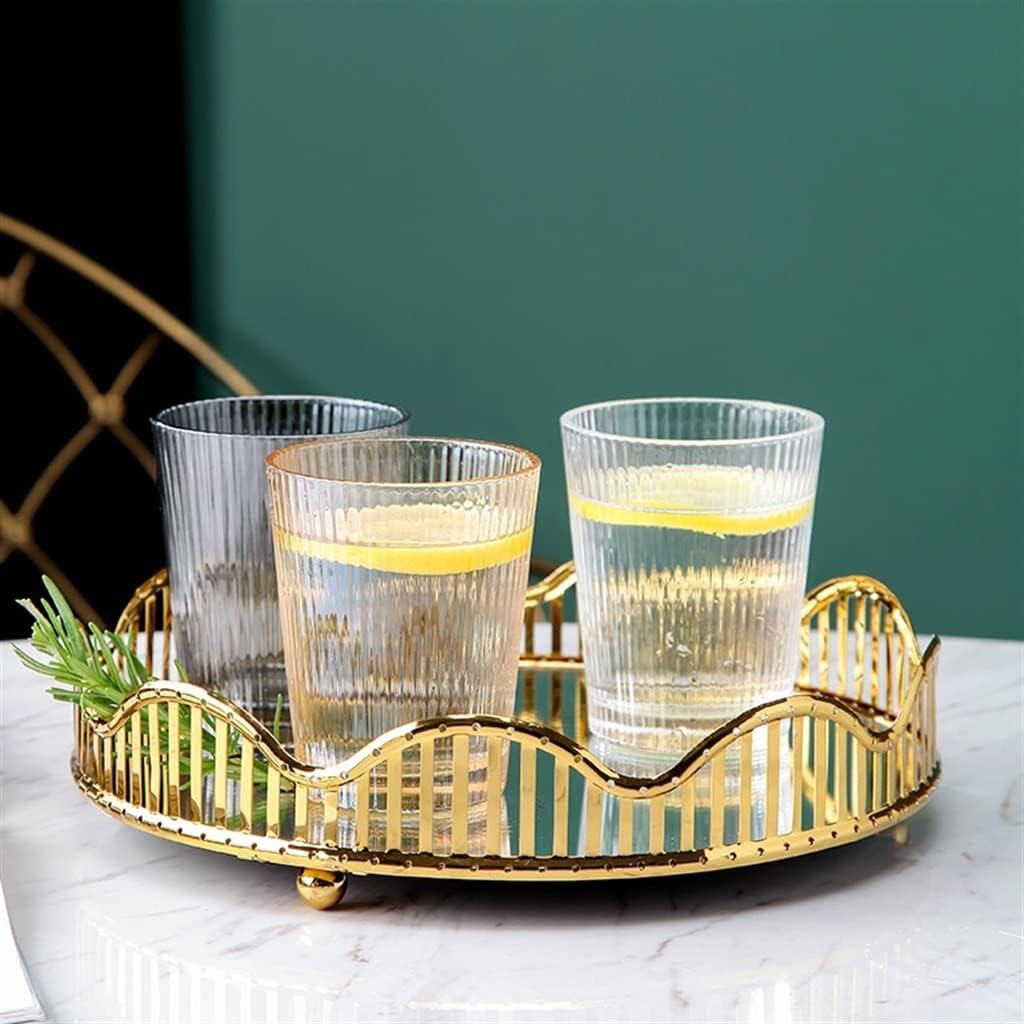 FMURY Glass Plate Round Storage Tray Cutout Border Metal Fruit Bowl Kitchen Accessories Decorative Organizer Tray Cake Stand(31.5x 31.5x6cm) image 4