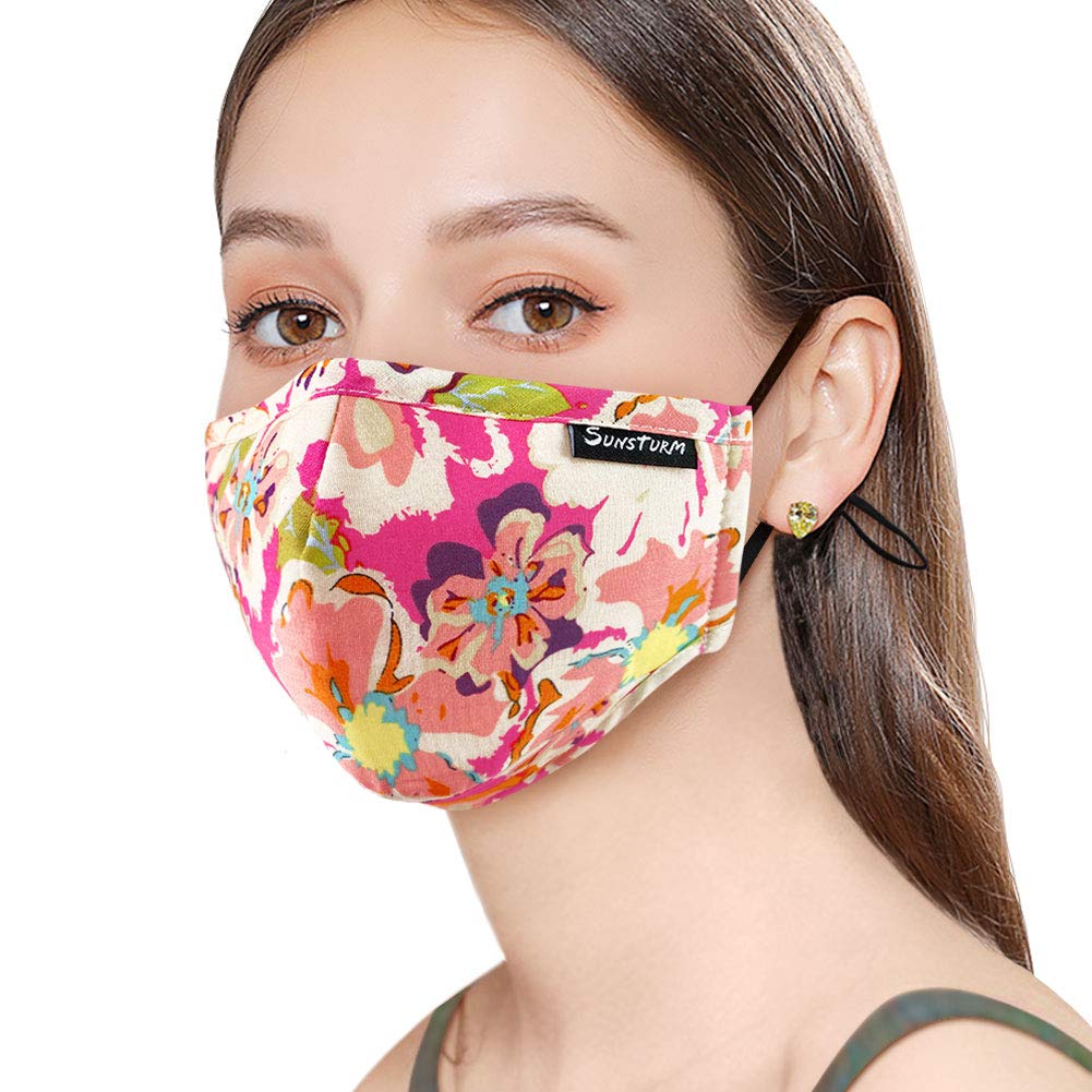 Sunsturm Cotton Washable Face Mask - Reusable Cloth Face Mask with Filter Pocket Adjustable Breathable Fabric Mask (Color 7)