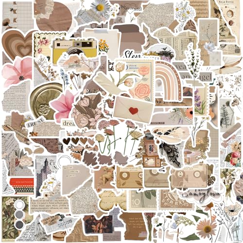 120 PCS Vintage Aesthetic Stickers for Journaling, Scrapbook Supplies, Junk Journal Stickers, Botanical Waterproof Vinyl Sticker Pack for Planner, Diary, Water Bottles, Gifts for Teen Girls Women