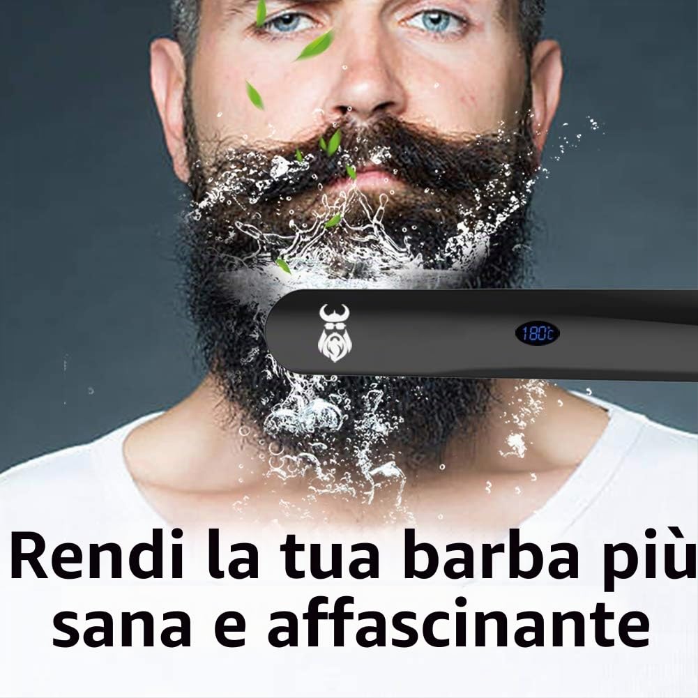 Pettine Barba Capelli, VIKICON Piastra Barba Spazzola Lisciante per Uomo con Cordless/Anti scottatura/Spegnimento Automatico/Temp Regolabili/Mini Sized per Viaggio o Casa