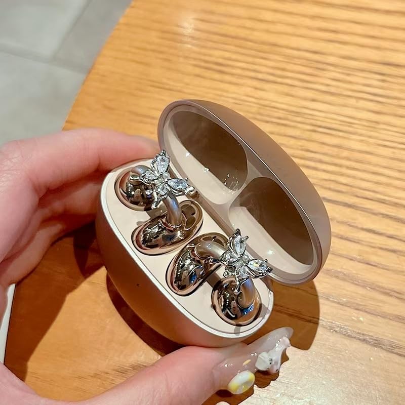 Auriculares con clip de cristal compatibles con Oppo Enco Clip2 - Paquete de 2 fundas decorativas de metal para un uso diario elegante (mariposa rosa)