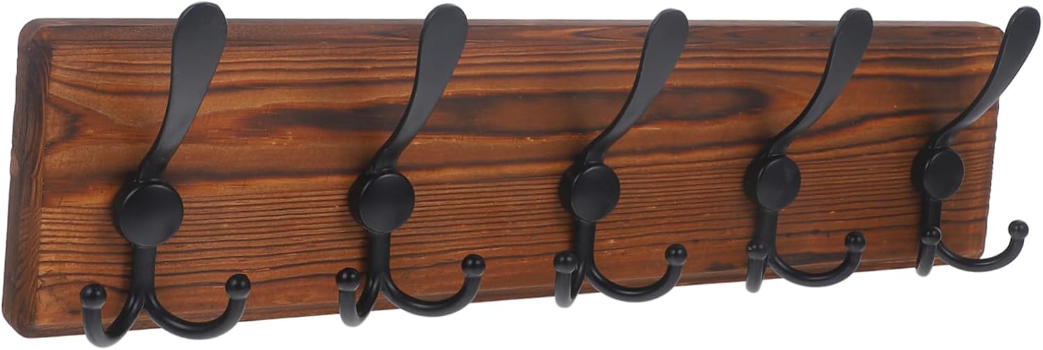 Wall Mounted Key Rack Vintage Wooden Hanger with Multiple Hooks for Hats Towels Robes and Keys Easy Installation Strong Load Bearing Space Saving Design