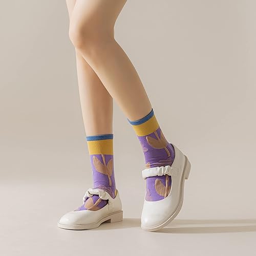Vista 7 de albagu Calcetines casuales de algodón para mujer, lindos y divertidos, calcetines de vestir delgados para niña, paquete de 356