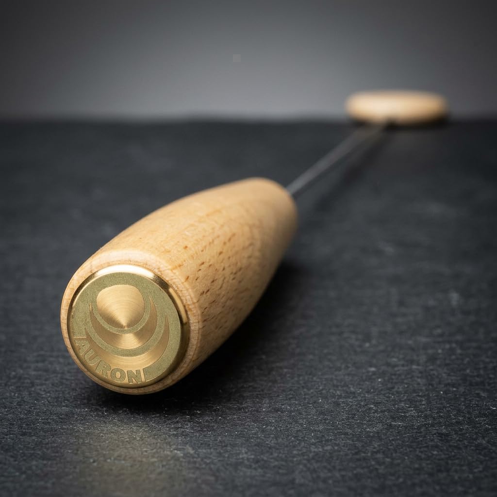AURON Tensor Einhandrute Holzgriff mit Holzring, robust und sensibel, 43cm, 29g, inkl Transportrolle und Anleitung, Handgefertigt in Deutschland