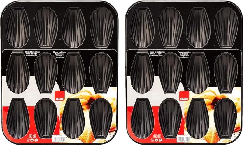 IBILI 820502 Plaque de 12 madeleines, Acier, Noir, 25,9 x 20,9 x 1,4 cm (Lot de 2)