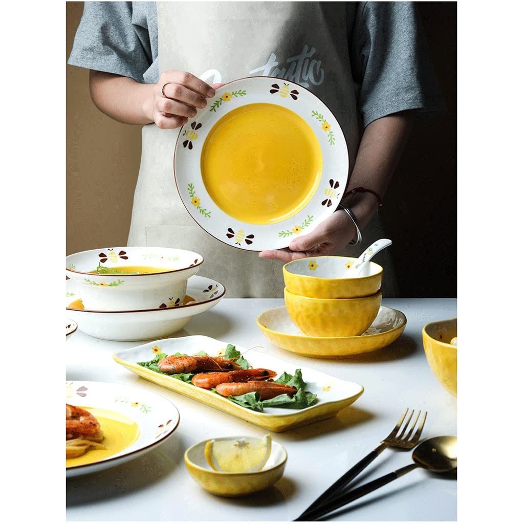 Set da tavola creativo in ceramica con cartoni animati, set da tavola per la casa, piatto, ciotola, tazza, piatti, set di scodelle per riso, zuppa e bacchette, set da pranzo per feste (set :