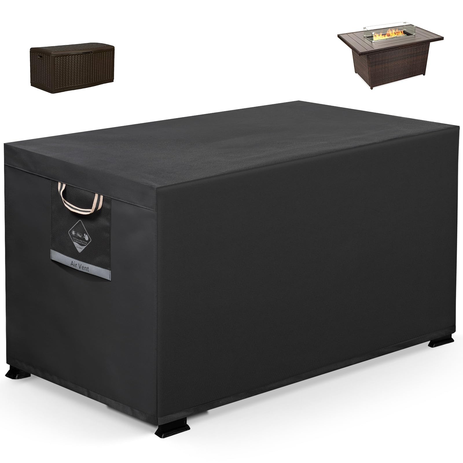 QH.HOME Fire Pit Cover Rectangle 64 x 30 inch ,Outdoor Waterproof and Weatherproof Strong Tear and Fading Resistant Rectangular Patio Furniture Fireplaces Cover - Black