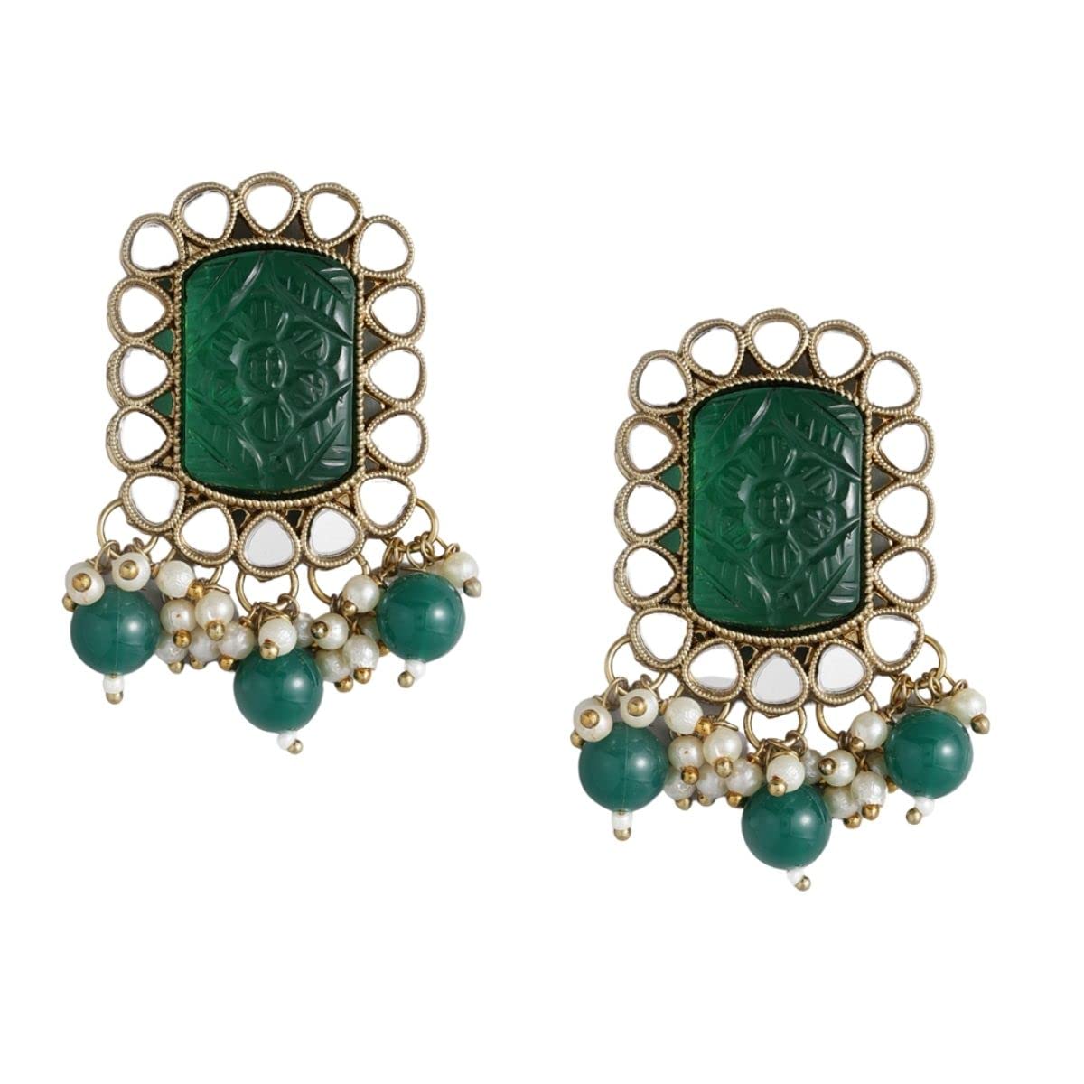 ACCESSHER Gold Plated Mirror and Engraved Green Stone Embellished Stud Earrings with Green Beads for Women and Girls (B0BBVZPWYY) Amazon Price History, Amazon Price Tracker