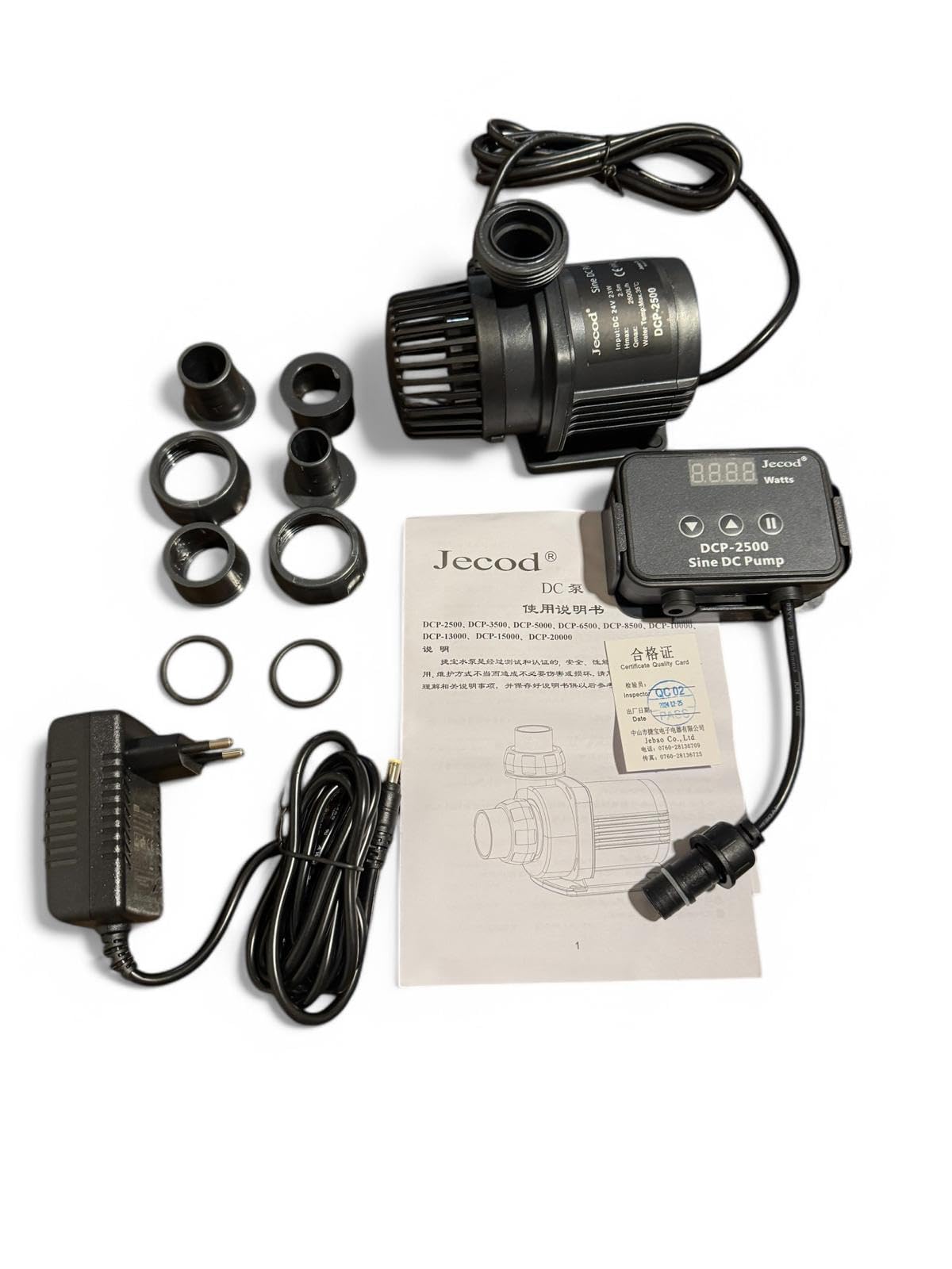 Bomba de circulación Jebao DCP-2500 – 2500 L/h, 24 V 23 W, controlador digital, función Feed, silenciosa para acuario y estanque agua dulce/salada