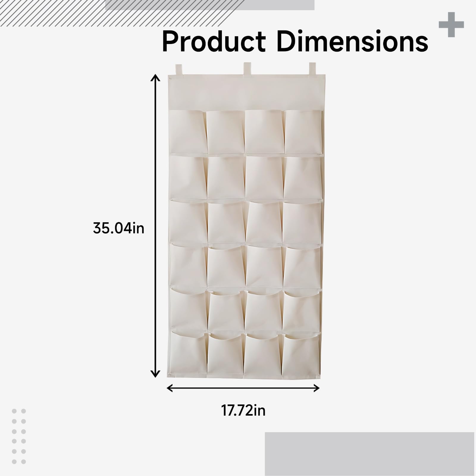 Hänge-Organizer aus Stoff, 24 Taschen, Beige, 89 x 45 cm, Aufbewahrungstasche, über der Tür, Organizer für Handys, Kämme, Schlüssel