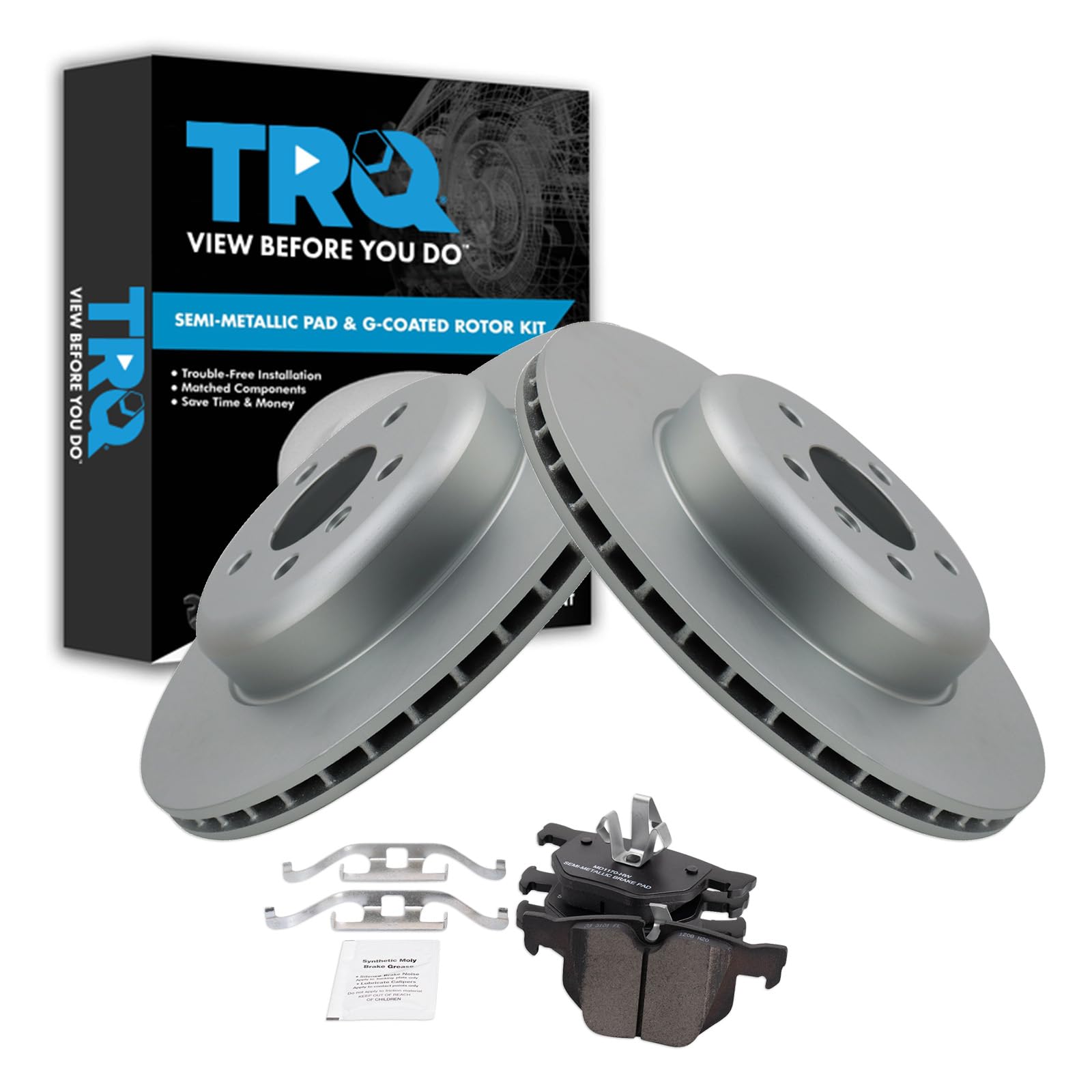 TRQ Brake Pad &amp; Rotor Kit Semi-Metallic Compatible with 2012-2013 BMW 335i