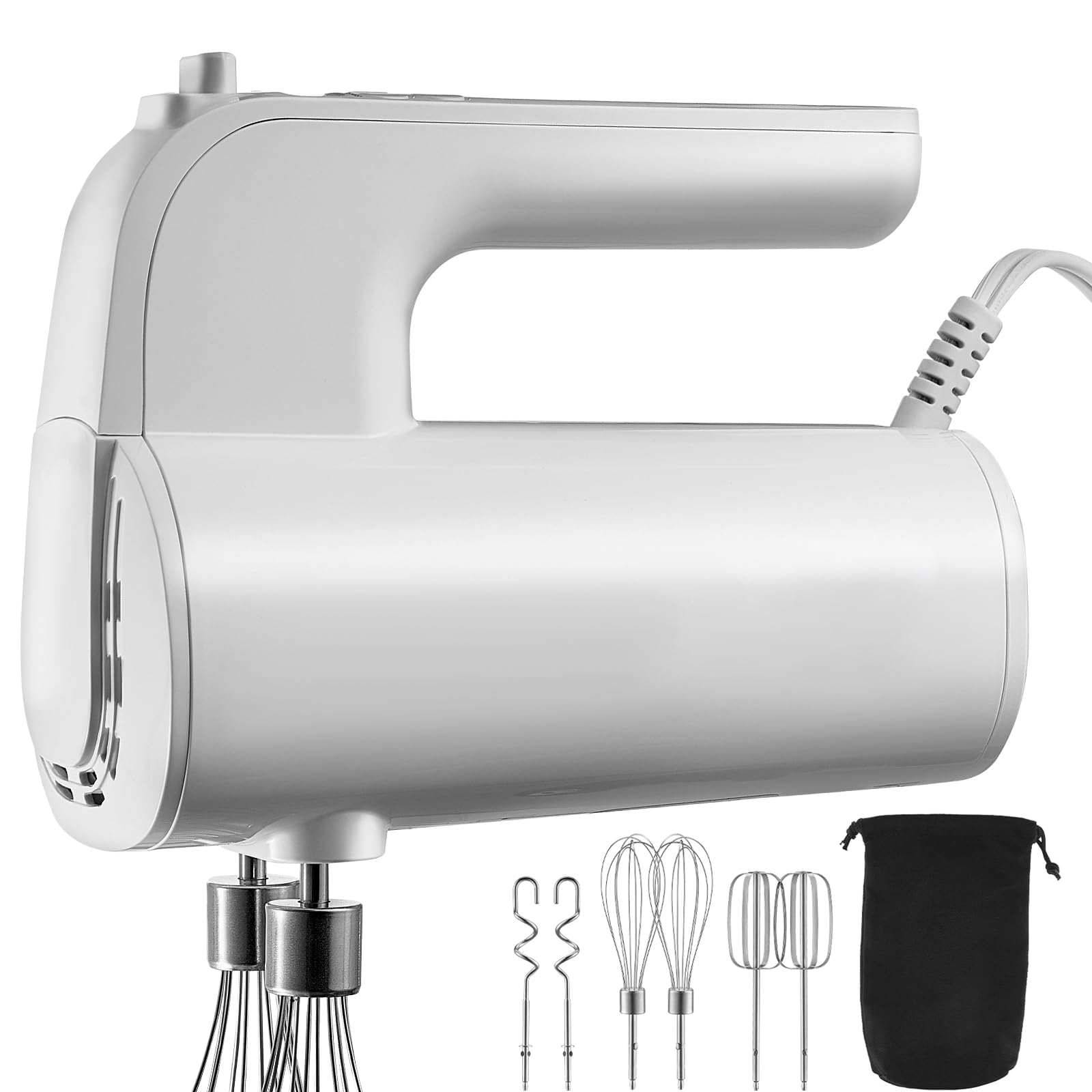 Happybuy 200W 5-Speed Digital Electric Hand Mixer with Turbo Boost, Dough Hooks, Whisk & Storage Bag for Baking, Portable Kitchen Tool