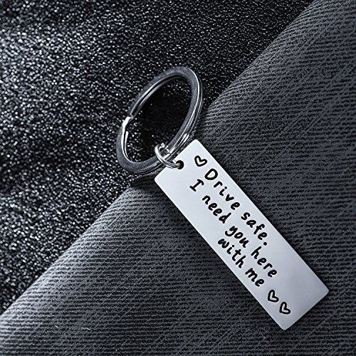 Bespmosp Drive Safe Keychain I Need You Here With Me Boyfriend Husband Gift Father's Day Valentines Day Stainless Steel Keyring #TOP3