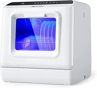 ecozy Portable Dishwasher Countertop, Mini Dishwasher with a Built-in 5L Water Tank, No Hookup Needed, 6 Washing Programs, Extra Air Drying Function for Apartments, Camping and RV