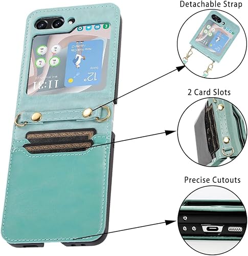 Miniatura 2 de ZIYE Funda compatible con Samsung Galaxy Z Flip 5 con tarjetero y correa desmontable, cordón cruzado, de piel sintética, funda para teléfono para