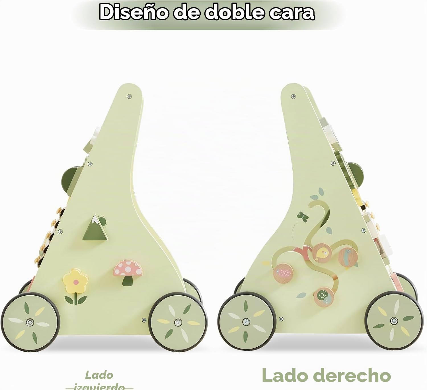 Asweets Andador de Madera para Bebés, Centro de Actividades Múltiples para Niños y Niñas, Juguete Educativo Montessori para Aprender a Sentarse y Pararse de 12 Meses (Verde)