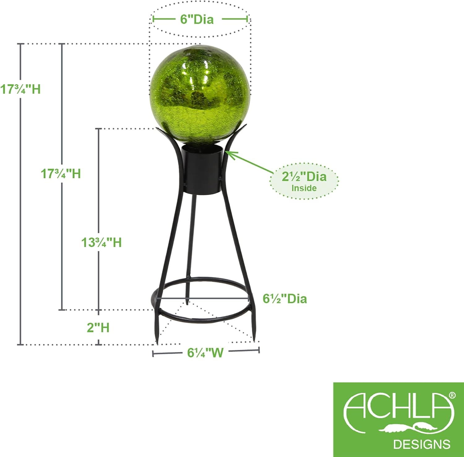 Achla Designs 6" Fern Green Crackle Glass Gazing Globe with Stand