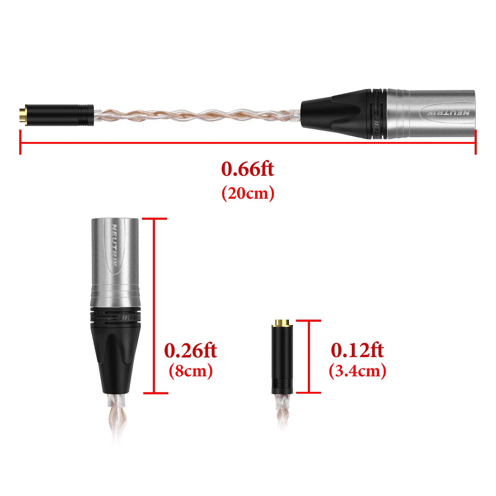 4.4mm Gebalanceerde Mannelijke naar 4 Pin XLR Gebalanceerde Vrouwelijke Draagbare Hoofdtelefoon Adapter Kabel 6N Enkele Crystal Zilver Hoofdtelefoon Jack Convert Kabel voor Audio Spelers met 2.5mm