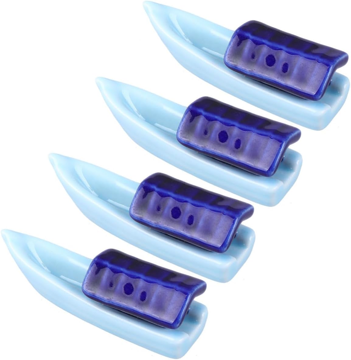 Generic 4pcs Japanese Style Ceramic Chopstick Rest Holder Blue Boat Shape Tableware Stand for Forks and Chopsticks Dining Table Decor