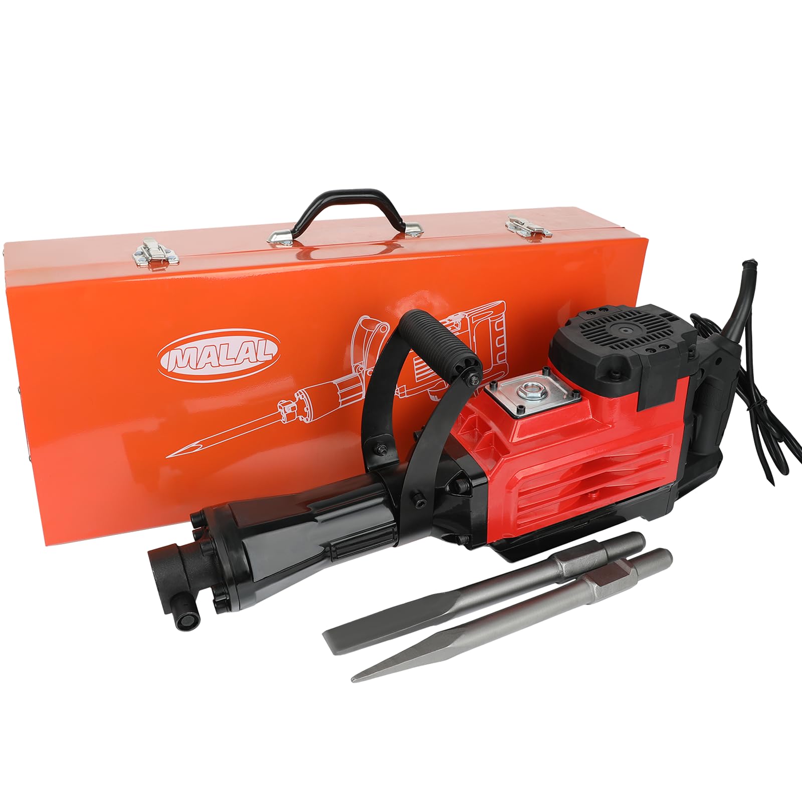 Demolition Hammer Breaker Drill 1700W Concrete Breaker 75J 230V 1900bpm with 2 x Chisels & Heavy Duty Carry Case