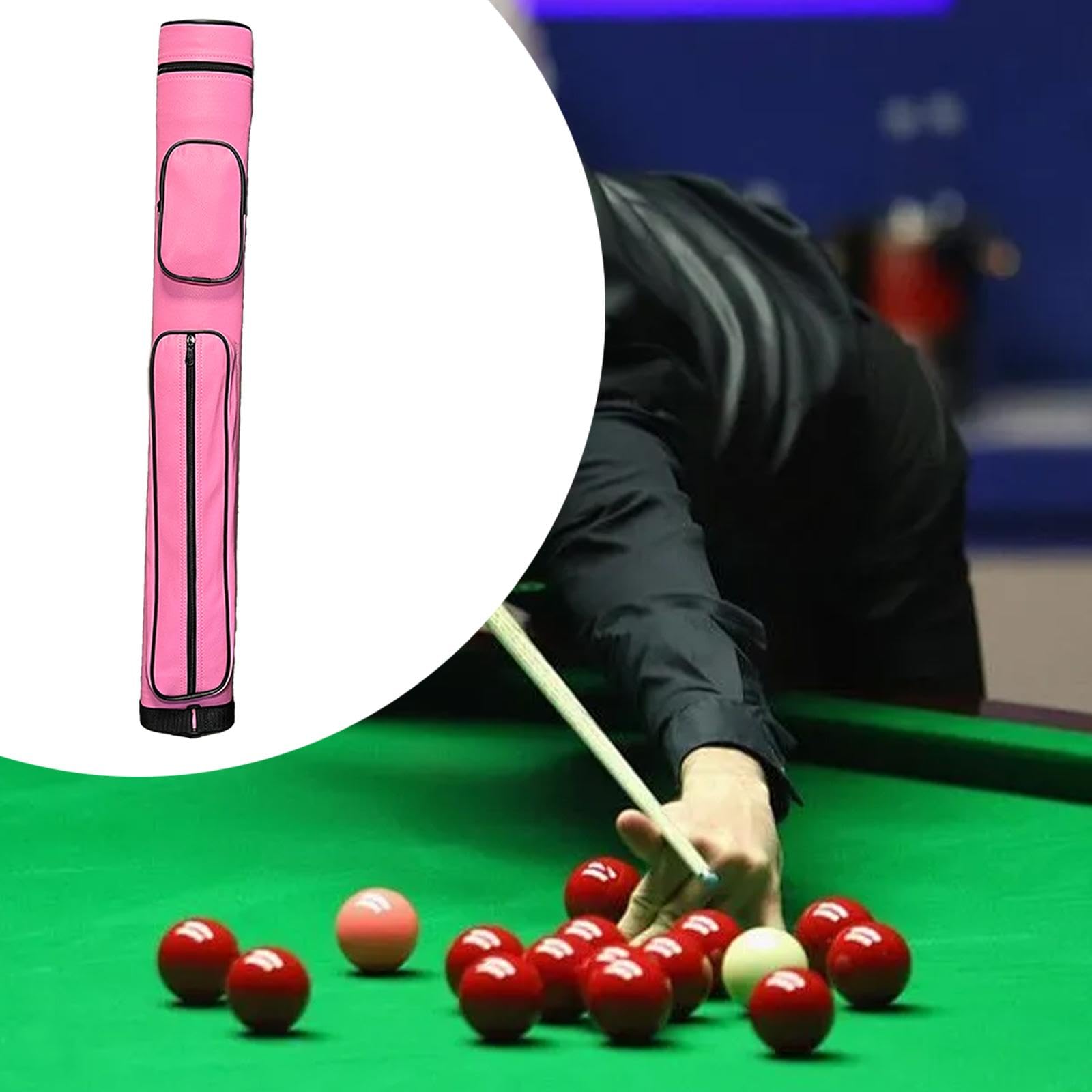 Billiard Queue Tasche Queuekoffer Tragekoffer Schutzkoffer Aus PU mit Zubehörfach Und Verstellbarem Schultergurt für Billardprofis Hobbyspieler, Rosa