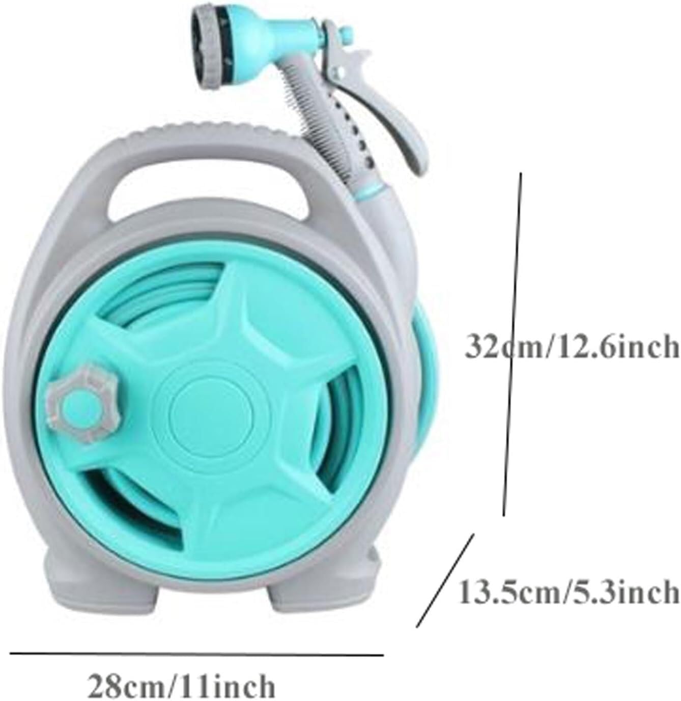 Portable Hose Reel Cart Garden Hose Reel 15M 50Ft Garden Watering Tool Set, Outdoor Hose Reel Cart with Hose and 6 Pattern Nozzle Hose Reel cart with Wheels(Rose)