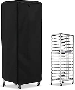 CADUFUELLY 420D Black Bread Rack Cover, 23 x 28 x 64 Inch Pan Rack Cover, Bread Rack Dust Cover with Zipper