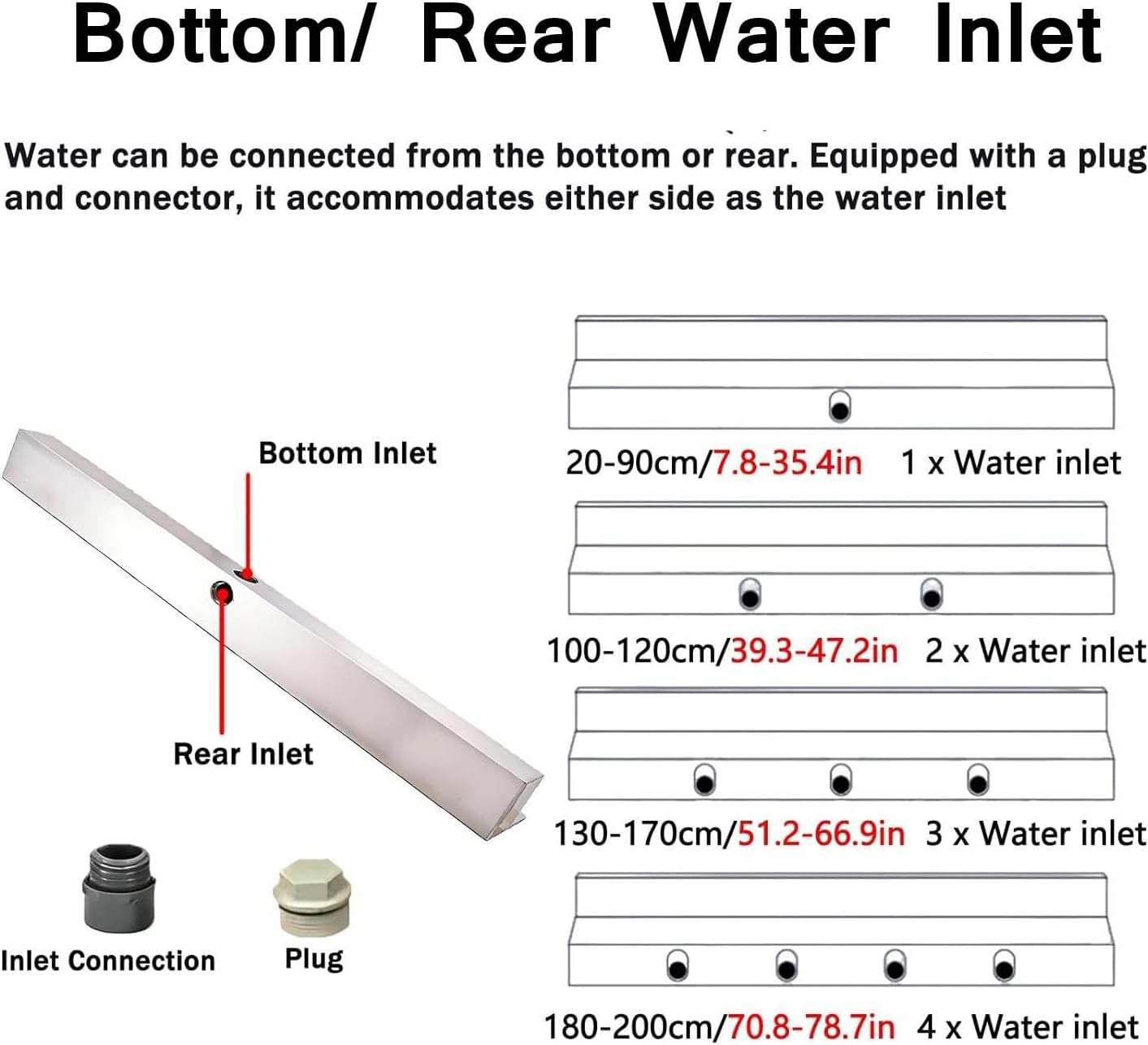 Waterfall Spillway 70/68/50/48/36/30/24 inch - Silver Pool Fountain with Wide Water Flow Platform for Commercial & Residential Water Features, Pond Equipment (54 inch)