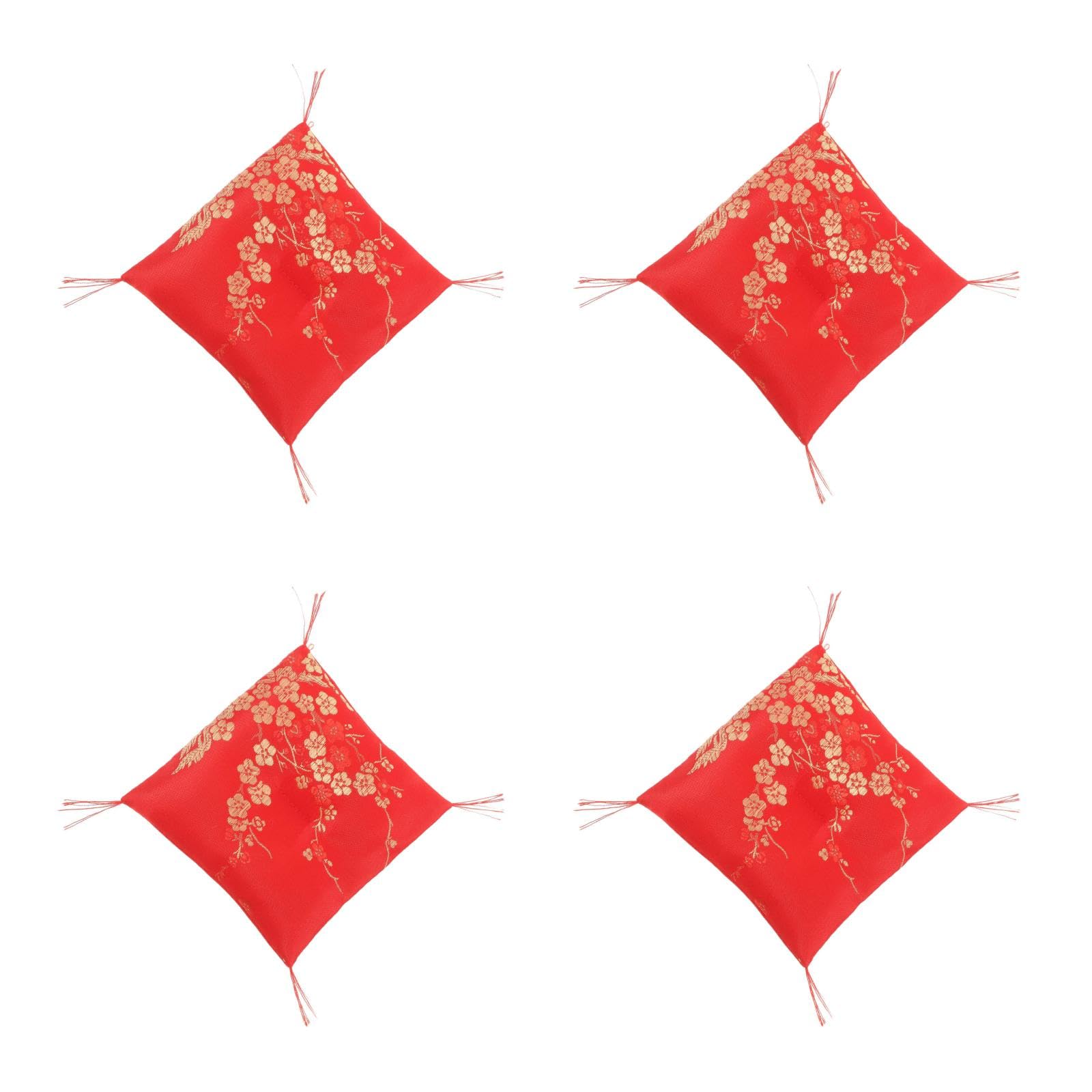 LOGOFUN 4pcs Luck Cat Bottom Cushion Ceramic Lucky Cat Soft Cushion Square Fortunate Cat Base Decorative Figurine Base - Red (4 Inch)