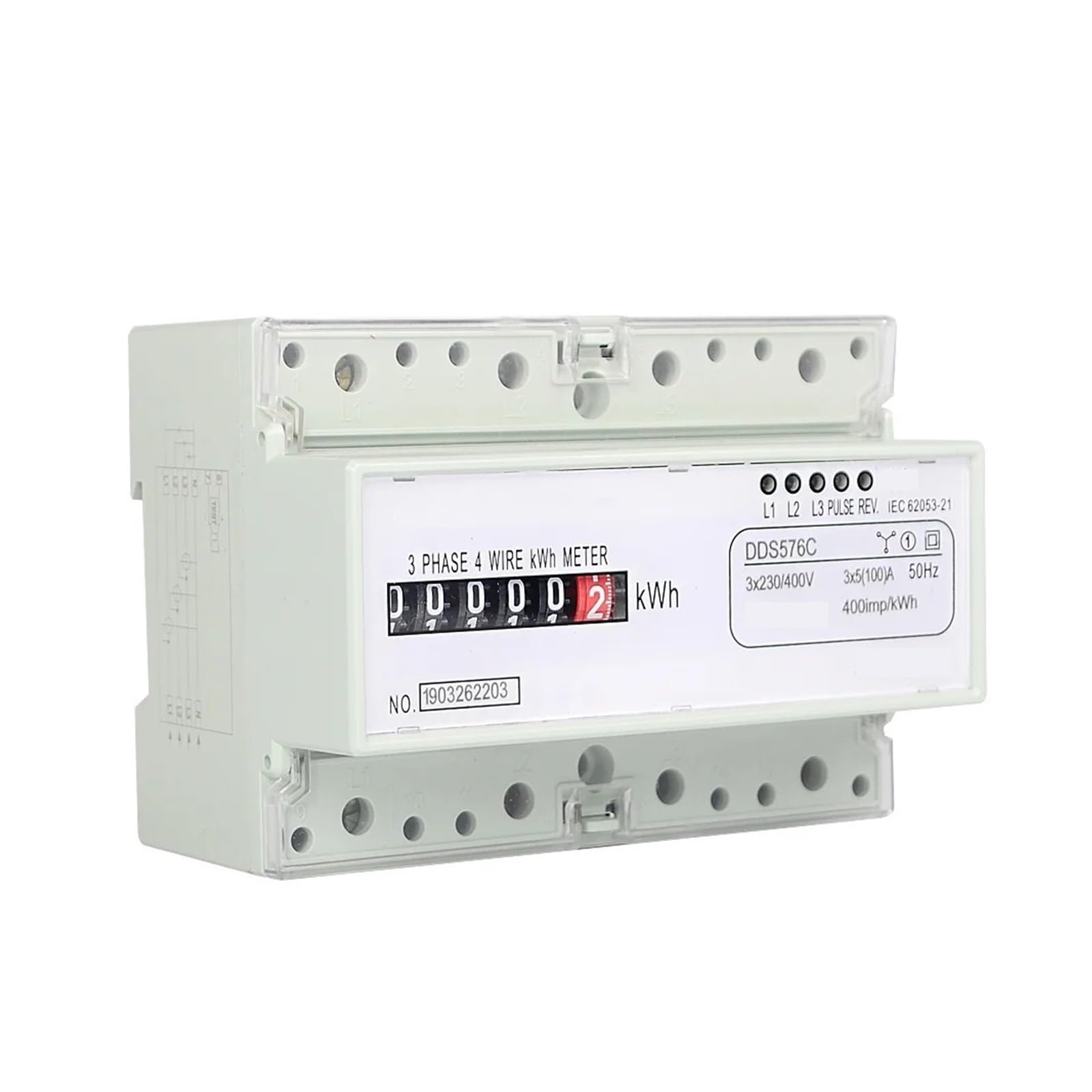 Contador de energía Digital Medidor de Electricidad Digital trifásico de 4 Cables Consumo de energía en kWh Montaje en riel DIN CA 380 V 400 V 100 A 50 Hz(Analog Type DDS576C)